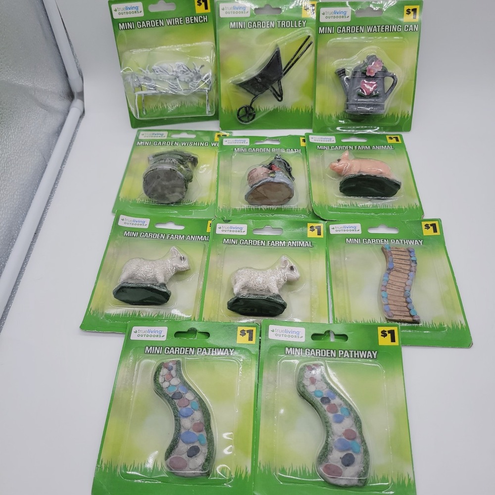 Lot Of 11 Miniature Garden True Living Outdoors Bench Sheep Pig Trolley Pathway